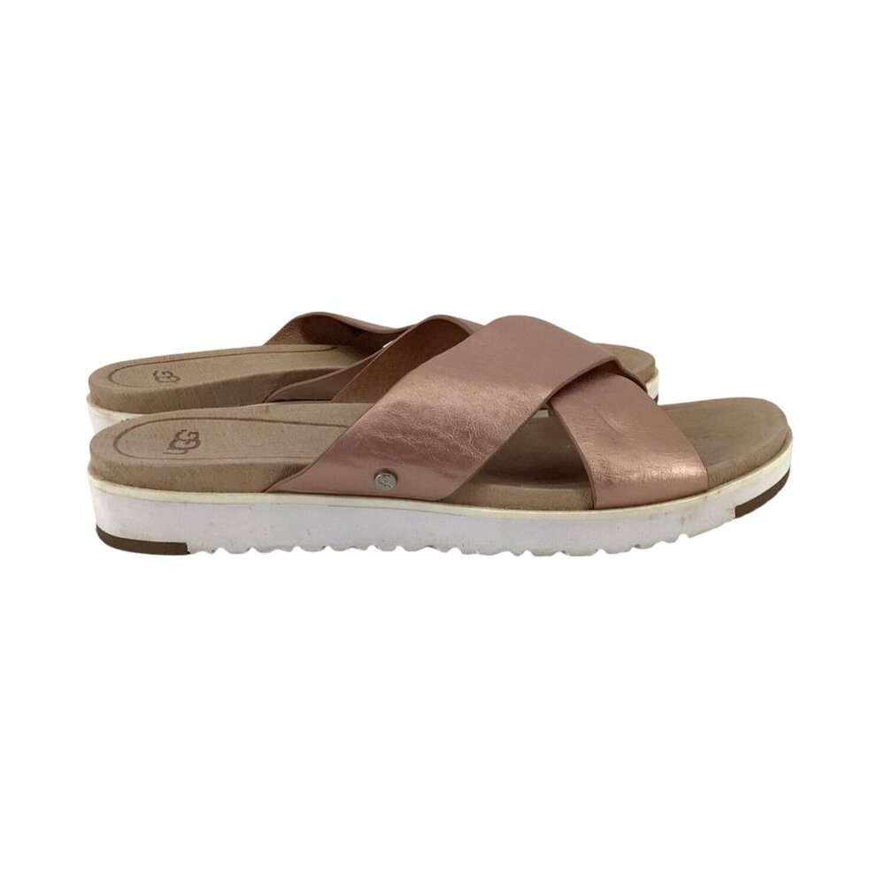 UGG Metallic Rose Gold Crisscross Slide Sandals - Picture 4 of 9